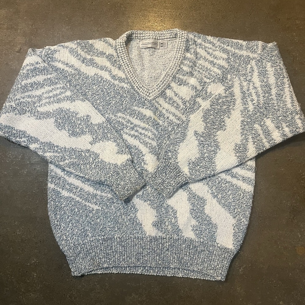 Vintage JJ‎ Cochran V-Neck Sweater Women XL Geometric Thick Knit Pullover USA